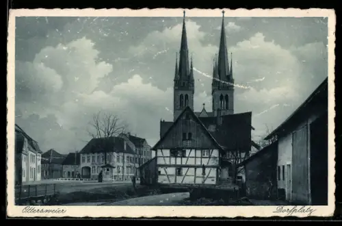 AK Ottersweier, Platz mit Blick zur Kirche