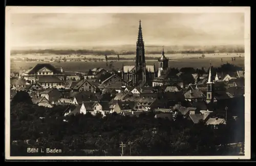 AK Bühl i. Baden, Stadtansicht mit Kirche und Stadtturm