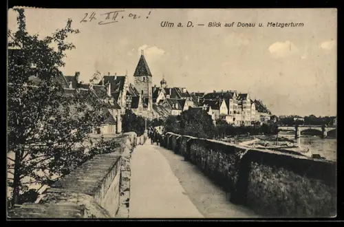 AK Ulm a. D., Blick auf Donau und Metzgerturm