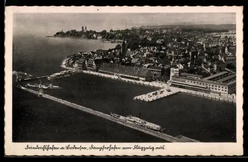 AK Friedrichshafen a. Bodensee, Dampferhafen, Fliegeraufnahme