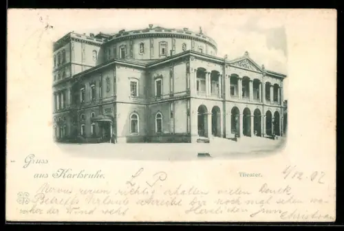 AK Karlsruhe, Theater mit Strassenpartie