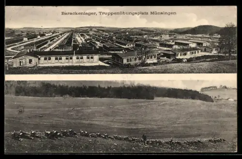 AK Münsingen, Barackenlager des Truppenübungsplatzes, Aufmarsch der Truppe