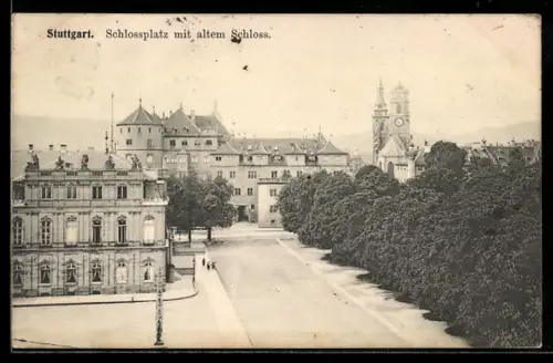 AK Stuttgart, Schlossplatz mit altem Schloss