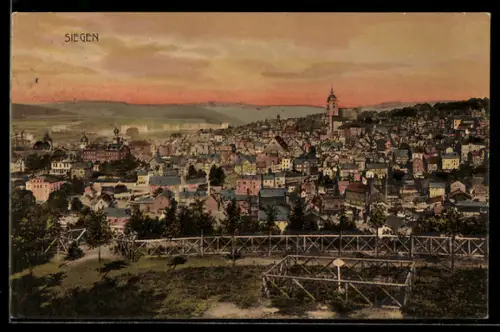 AK Siegen, Ortspanorama mit Kirchturm