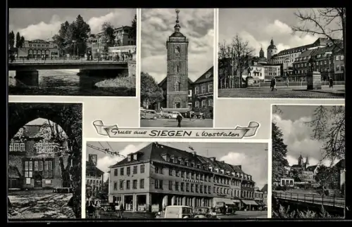 AK Siegen i. Westfalen, Kirchturm, Brücke im Ort