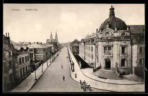 AK Landau, Strassenpartie am Kaiserring, Kuppelbau, Kirchen