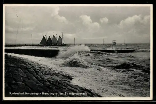 AK Norderney, Brandung an der Strandpromenade