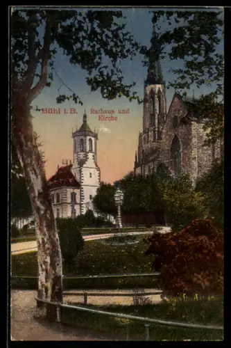 AK Bühl i. B., Rathaus, Kirche