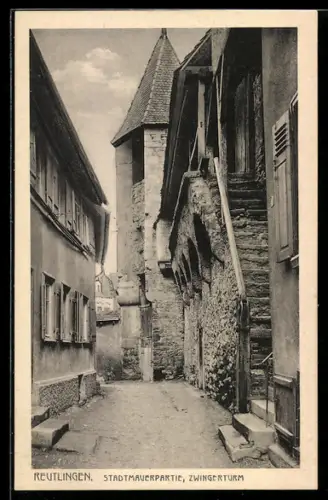 AK Reutlingen, Stadtmauerpartie, Zwingerturm