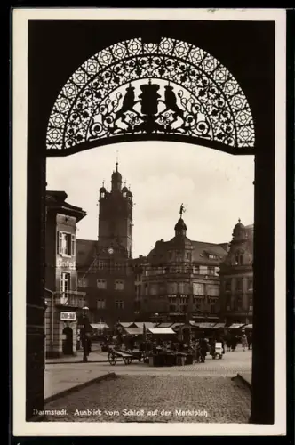 AK Darmstadt, Ausblick vom Schloss auf den Marktplatz