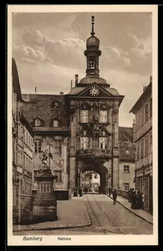 AK Bamberg, Rathaus mit Strasse