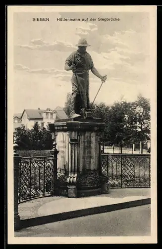 AK Siegen, Hüttenmann, Statue auf der Siegbrücke