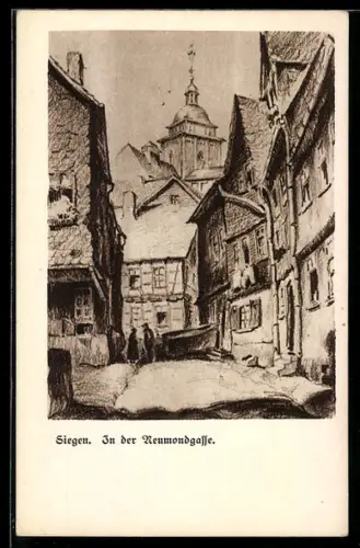Künstler-AK Siegen, Blick in die Neumondgasse in der Altstadt