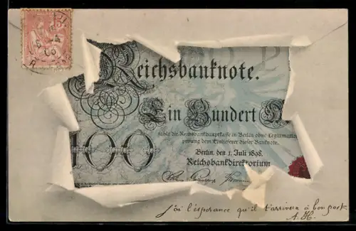 AK Reichsbanknote Hundert Mark im Umschlag