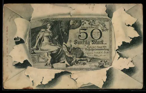 AK Reichskassenschein der Reichschuldenverwaltung über 50 Mark