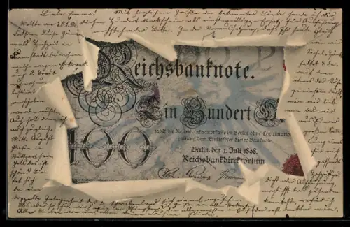 AK Berlin, Geldschein über einhundert Mark durch zerrissenes Papier