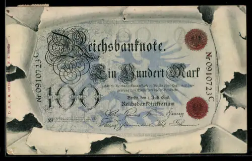 AK Reichsbanknote Einhundert Mark im Umschlag