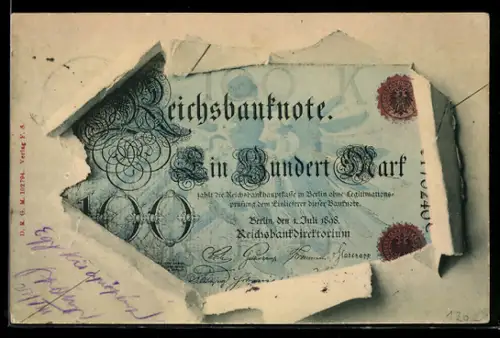 AK Geldschein, Reichsbanknote 100 Mark