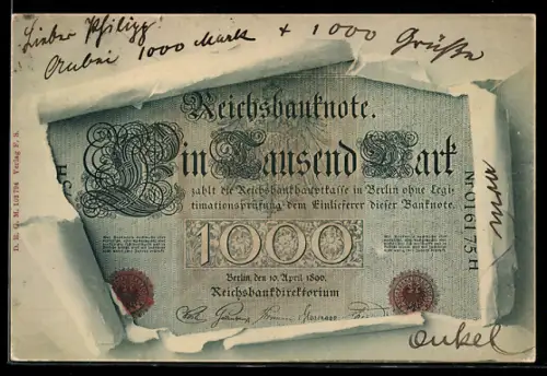 AK Reichsbanknote 1000 Mark, Geldschein