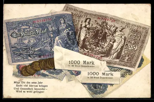 AK Geldscheine und Goldmünzen