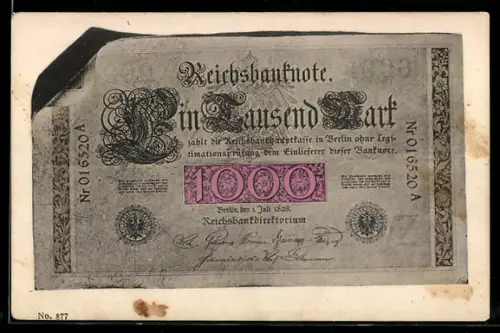 AK Reichsbanknote 1000 Mark, Zahlungsankündigung