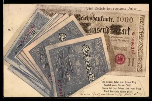 AK Ein Bündel Geldscheine, Im neuen Jahr...