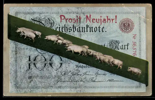 AK Reichsbanknote 100 Mark, Geldschein, Glücksschweine