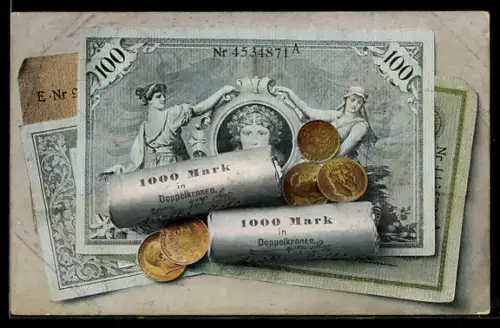AK 100 Markscheine, Rollen mit 1000 Mark in Doppelkronen