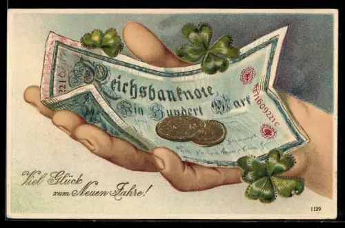 AK Münz-Geld und Banknoten als Glückwunsch zum neuen Jahr