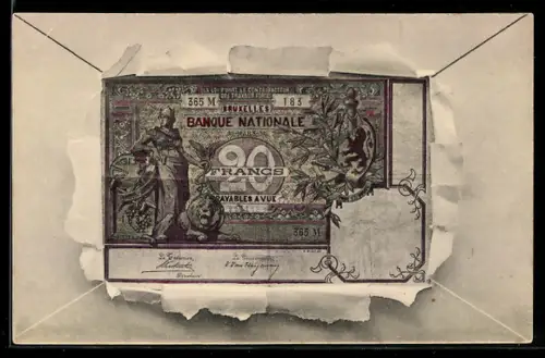 AK Geldschein aus Belgien, 20 Francs Banknote