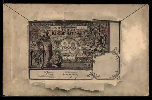 AK Geldschein aus Belgien, 20 Francs Banknote
