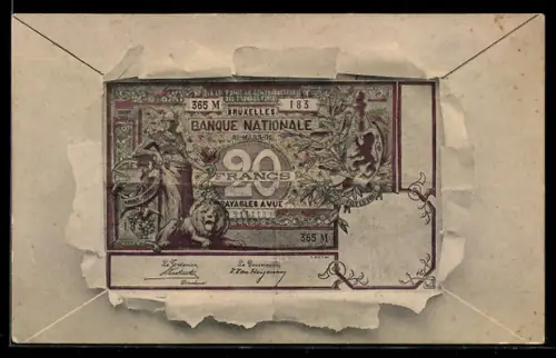 AK Geldschein aus Belgien, 20 Francs Banknote