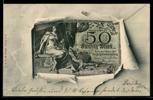 AK Geld, 50-Mark-Reichskassenschein 1899