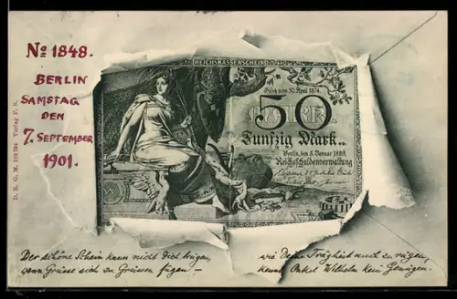 AK Geld, 50-Mark-Reichskassenschein 1899