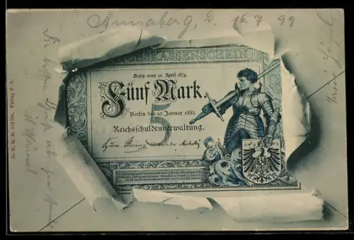 AK Reichsbanknoten im Wert von 50 Mark