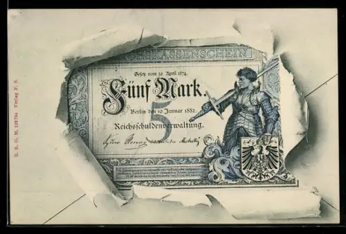 AK Reichsbanknoten im Wert von 50 Mark