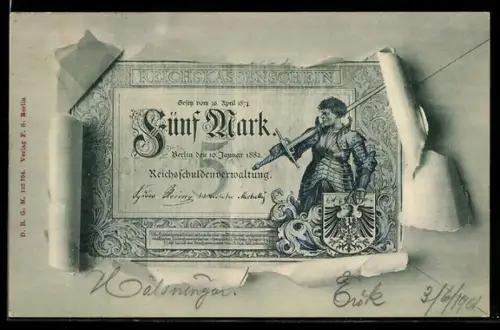 AK Reichskassenschein der Reichsschuldenverwaltung, 5 Mark