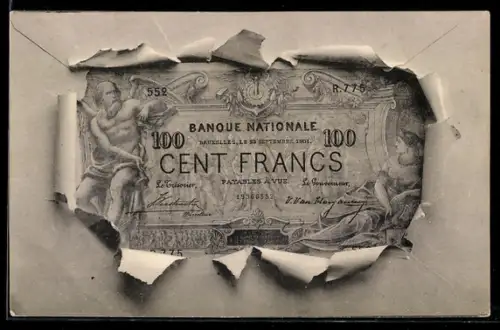 AK Einhundert Francs-Schein mit Briefumschlag-Passepartout