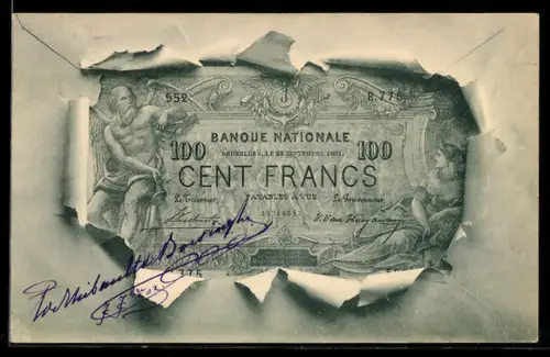 AK Einhundert Francs-Schein mit Briefumschlag-Passepartout