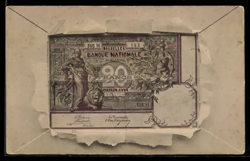 AK Geldschein aus Belgien, 20 Francs Banknote