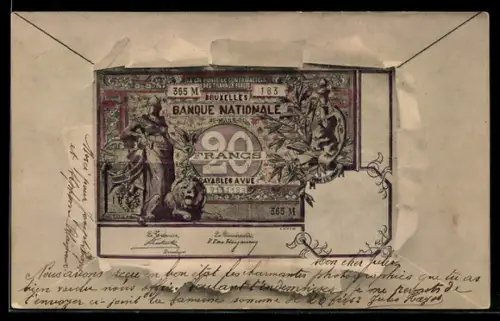 AK Geldschein aus Belgien, 20 Francs Banknote