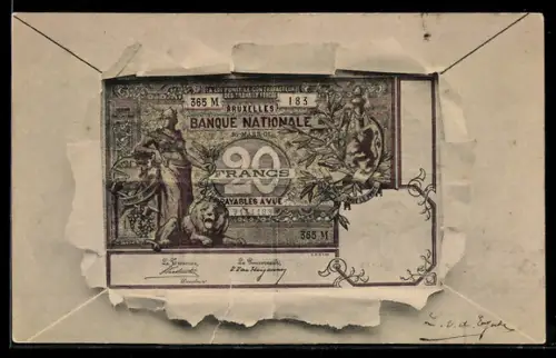 AK Geldschein aus Belgien, 20 Francs Banknote