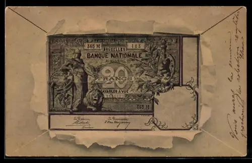 AK Geldschein aus Belgien, 20 Francs Banknote