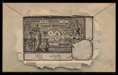 AK Geldschein aus Belgien, 20 Francs Banknote