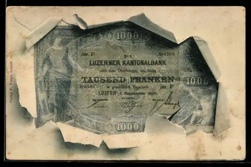 AK Luzern, Geldschein durch zerrissenes Papier