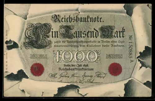AK Reichbanknote mit einem Wert von 1000Mark