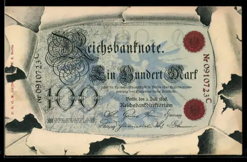 AK Reichsbanknote Einhundert Mark im Umschlag