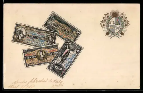 Präge-AK Montevideo, Geldschein über einen Peso, Wappen
