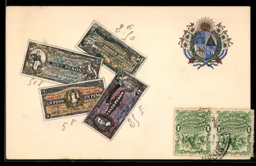 Präge-AK Montevideo, Geldschein über einen Peso, Wappen