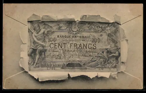 AK Geldschein Cent Francs in einem aufgerissenen Brief